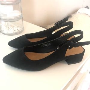 faux suede sling back heel